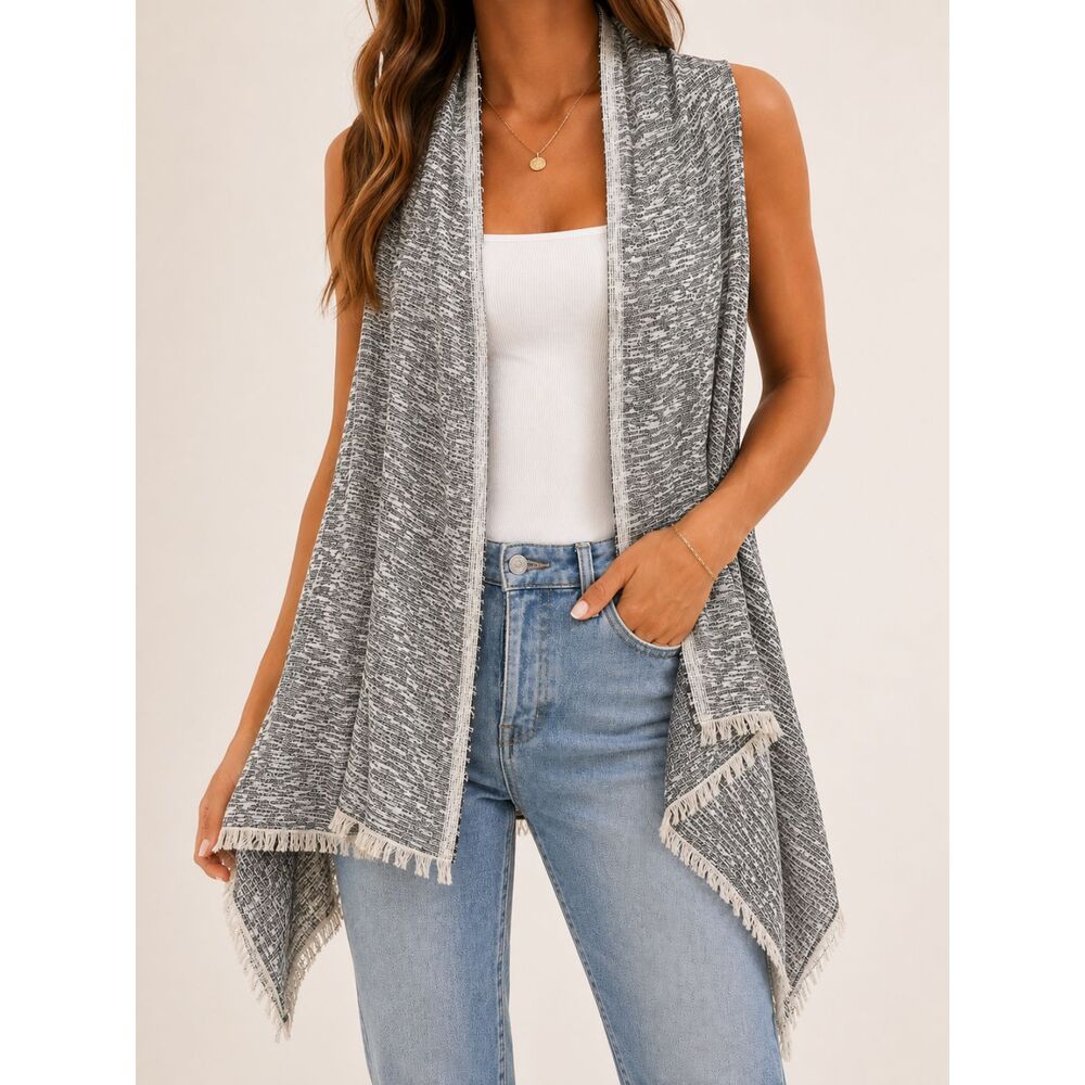 Express Marled Knit Fringe Open Front Shawl Wrap Poncho Scarf One Size Boho